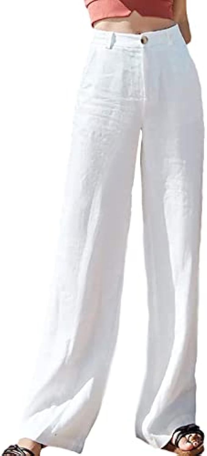 Hooever Womens Casual High Waisted Wide Leg Pants Button Up Straight Leg Trousers